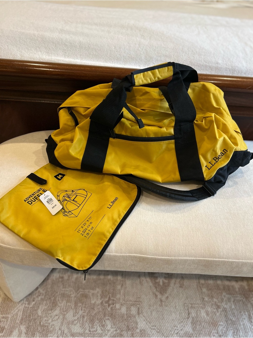 L.L. Bean Yellow Duffel with Black Straps and Pouch